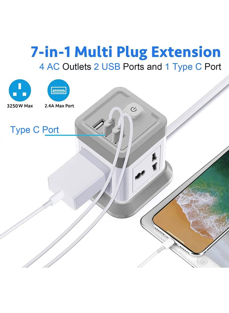 TYCOM Power Strip 10 meters Surge Protector with USB Type C Extension Cord Flat Plug with Widely 4 AC Outlet and 2 USB 1 Type C Small Desktop Station Grey - Image 5